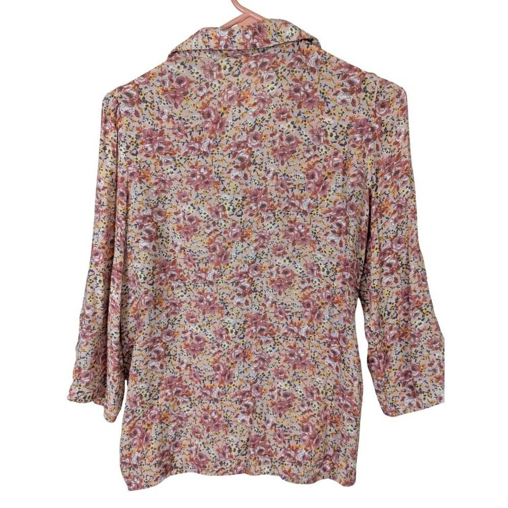 Indigo Rose Women size M Floral Button Up Ruffle Cottagecore Bohemian Top Soft - Picture 10 of 10